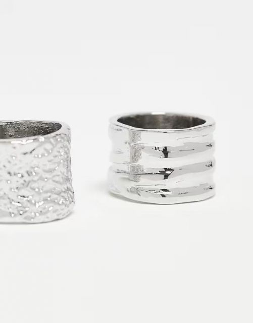 【送料無料】 リクレイム ヴィンテージ レディース リング アクセサリー Reclaimed Vintage unisex 2-pack chunky rings in silver silver