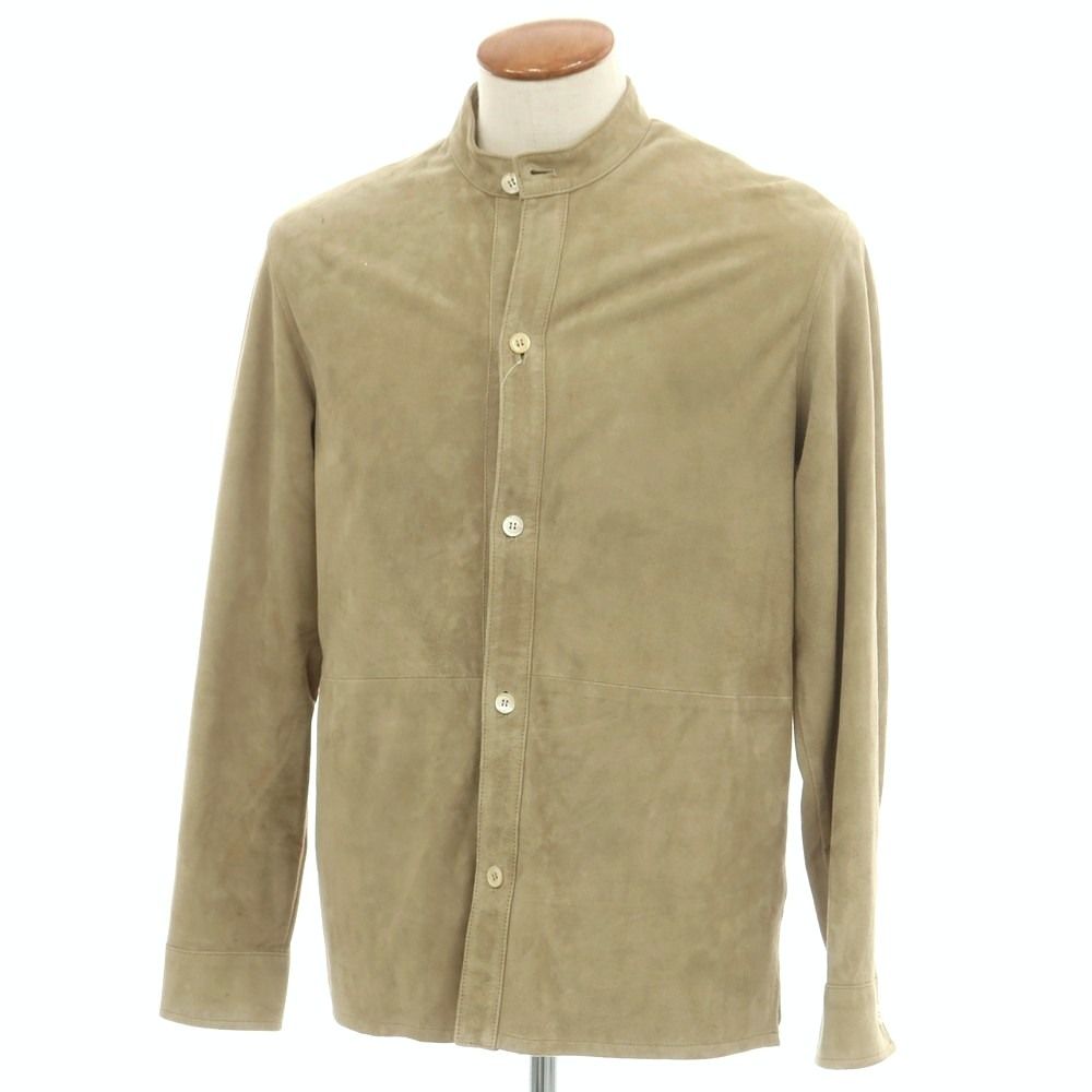 エンメティ EMMETI ゴートスキン スエード バンドカラー レザーシャツブルゾン ベージュ サイズ46 メンズ