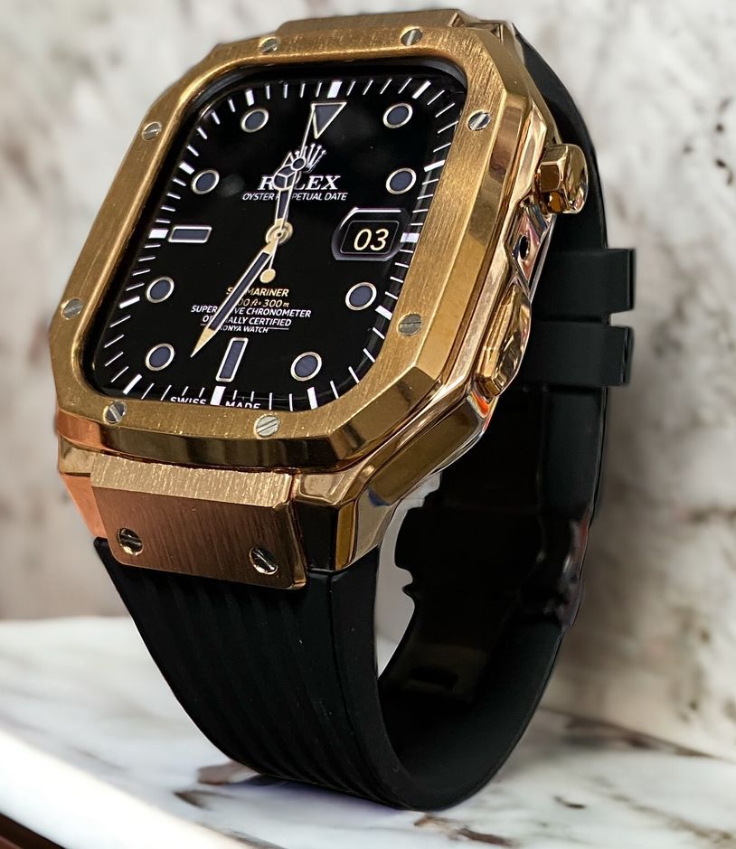 ローズB Apple Watchラバーバンドカバーメタルケースアップルウォッチカスタム ステンレス メンズ レディース スポーツバンド