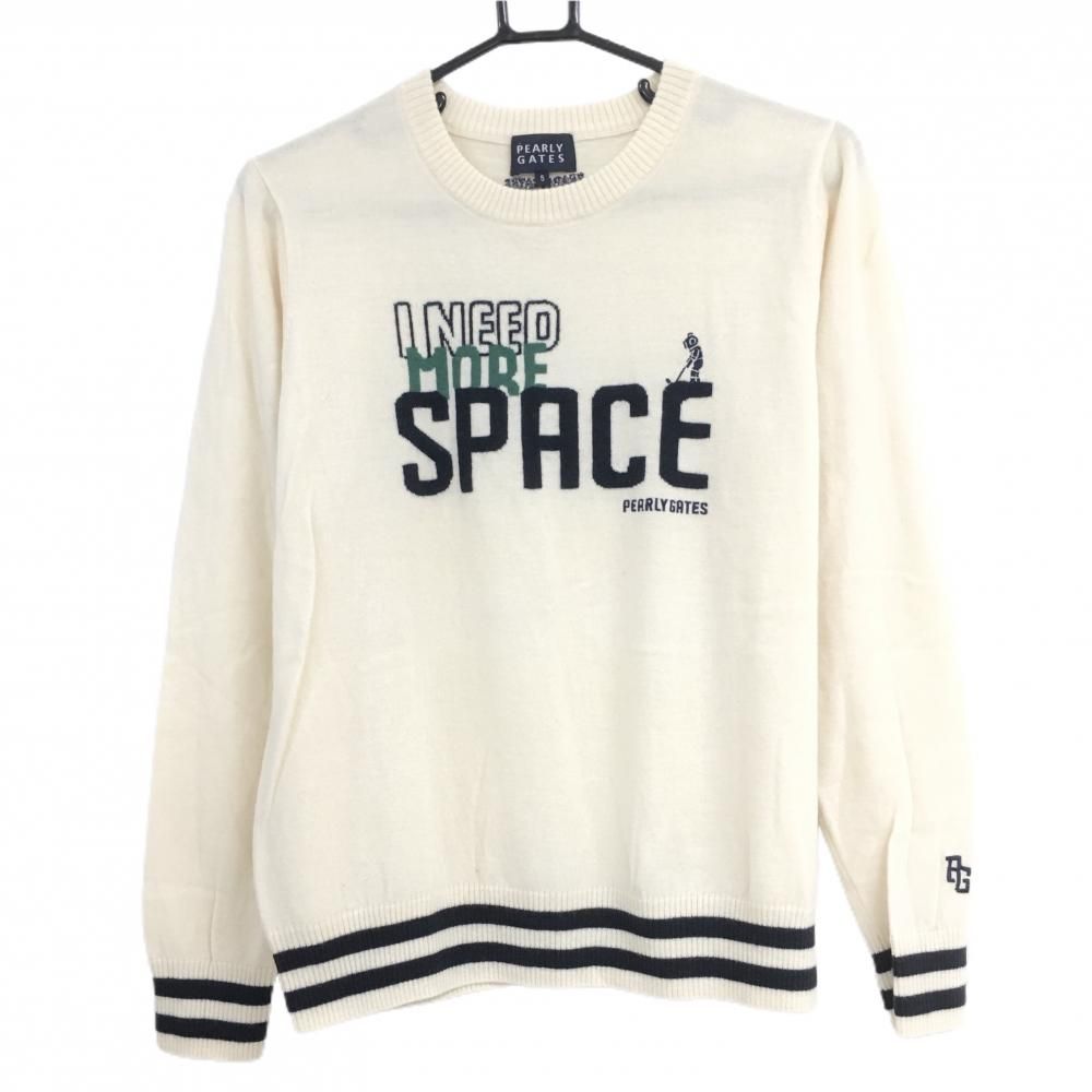 SALE価格【超美品】パーリーゲイツ セーター 白×ネイビー フロント英字 ウール100％ ニット メンズ 5(L) ゴルフウェア PEARLY GATES