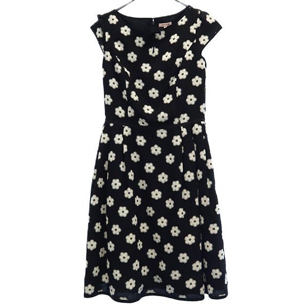 【未使用品】TOCCA フレンチスリーブワンピース サイズ0 黒/白 トッカ 日本製 花柄 フレンチスリーブ ワンピース 0 ブラック TOCCA