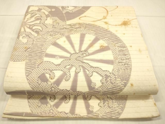 平和屋着物＊夏物 アンティーク 大正ロマン 全通柄袋帯 流水鹿の子車文 正絹 DAAX5920cm