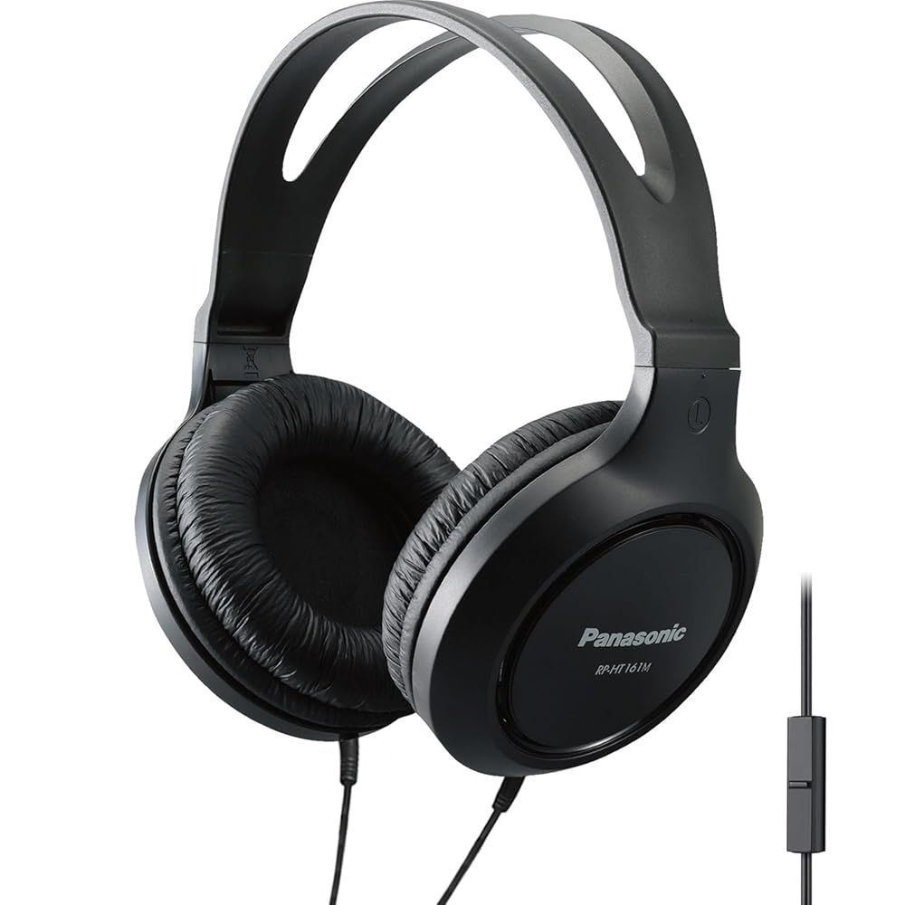 パナソニック 軽量 オーバーイヤー有線ヘッドフォン マイク|サウンド|XBS付き 重低音用 ロングコード 3.5mmジャック 携帯電話|ノートパソコン用 - RP-HT161M ブラック