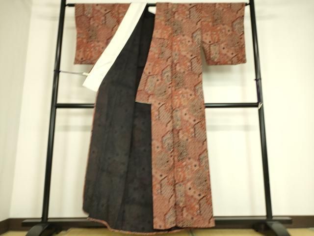 平和屋着物▽上質な小紋　単衣　亀甲花蝶文　鬼しぼ縮緬　正絹　逸品　DAAS0479az 平和屋着物▽上質な小紋 単衣 亀甲花蝶文 鬼しぼ縮緬 正絹 逸品