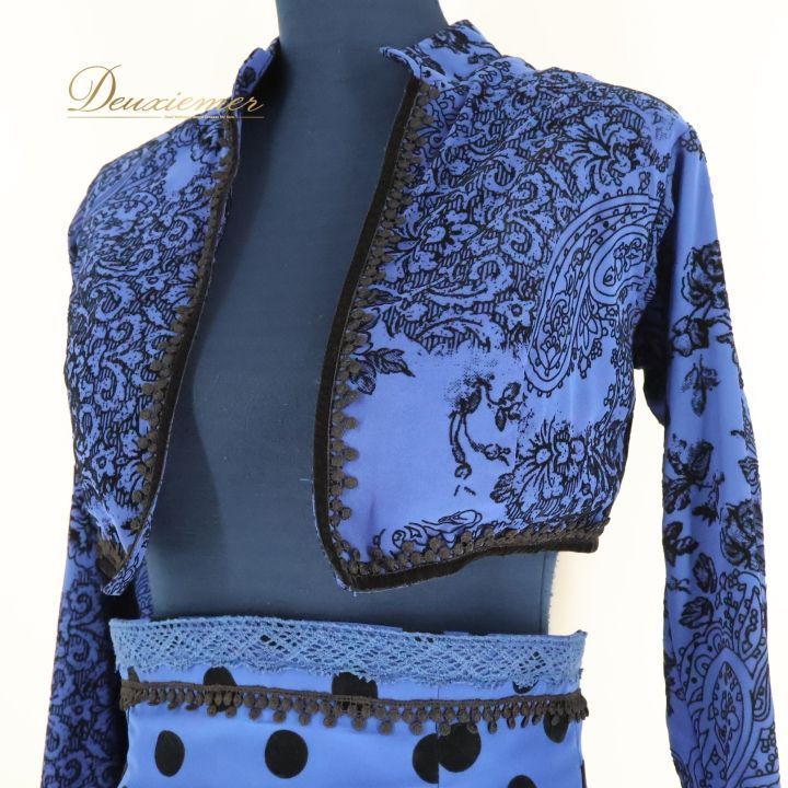 フラメンコ 衣装 ソニアジョーンズ SONIA JOHNES トップス ファルダ スカート ボレロ ツーピース セットアップ 上下セット ハイウエスト 青 黒 水玉 ドット フリンジ フレコ ブラック系 ブルー系 ファッション フラメンコダンス LLC-HASEGAWATOSO_COM