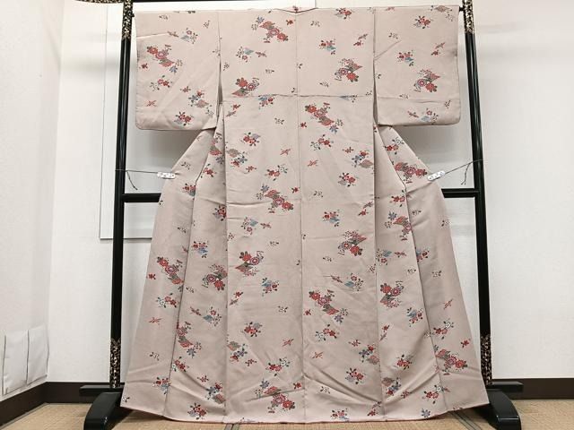 平和屋着物□上質な小紋 舞花文 鬼しぼ縮緬 正絹 逸品