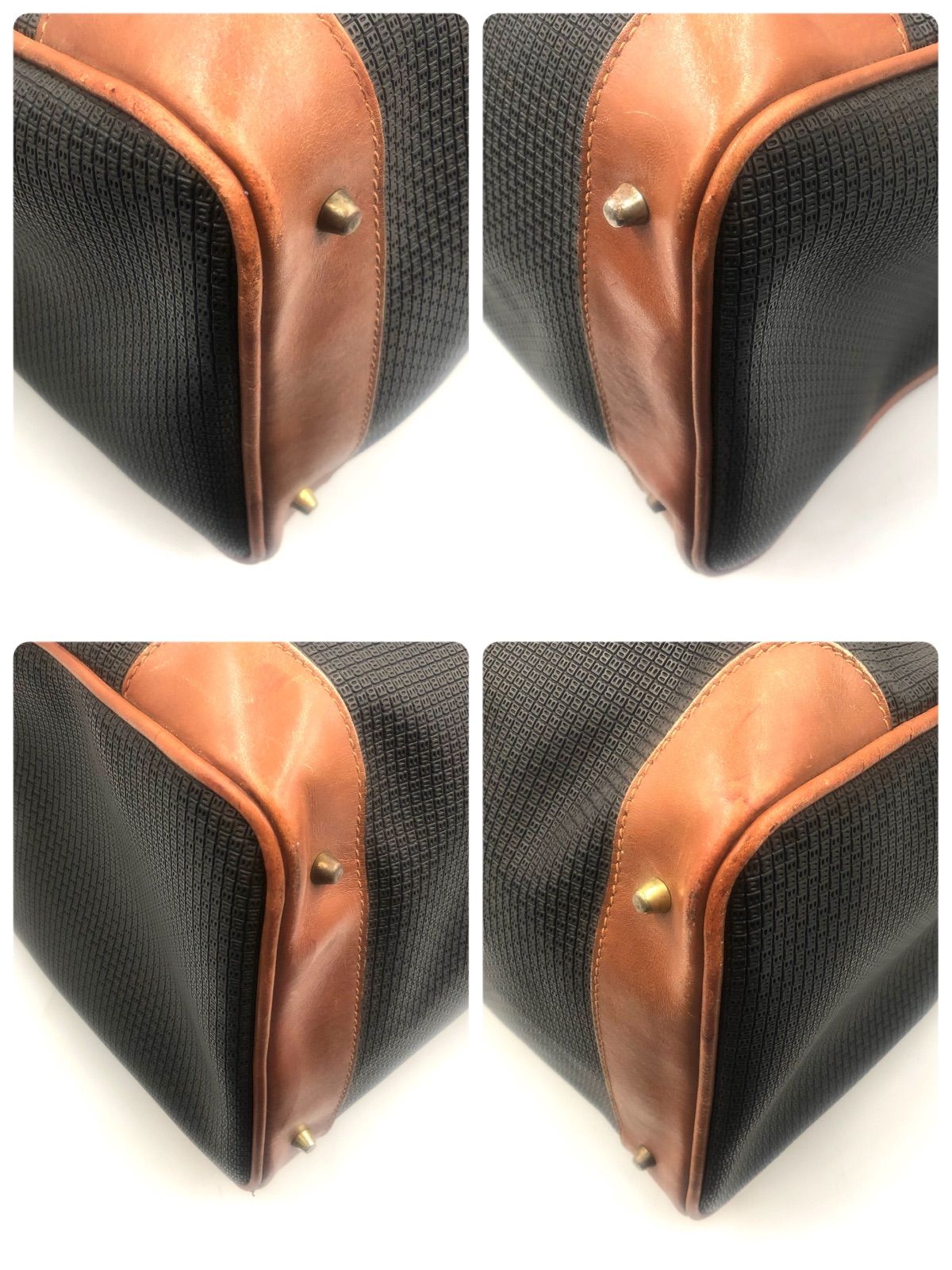BALLYボストンバッグ 大容量 B金具 ロゴ 総柄 PVC レザー 黒×茶 BALLYボストンバッグ 大容量 B金具 ロゴ 総柄 PVC レザー 黒×茶