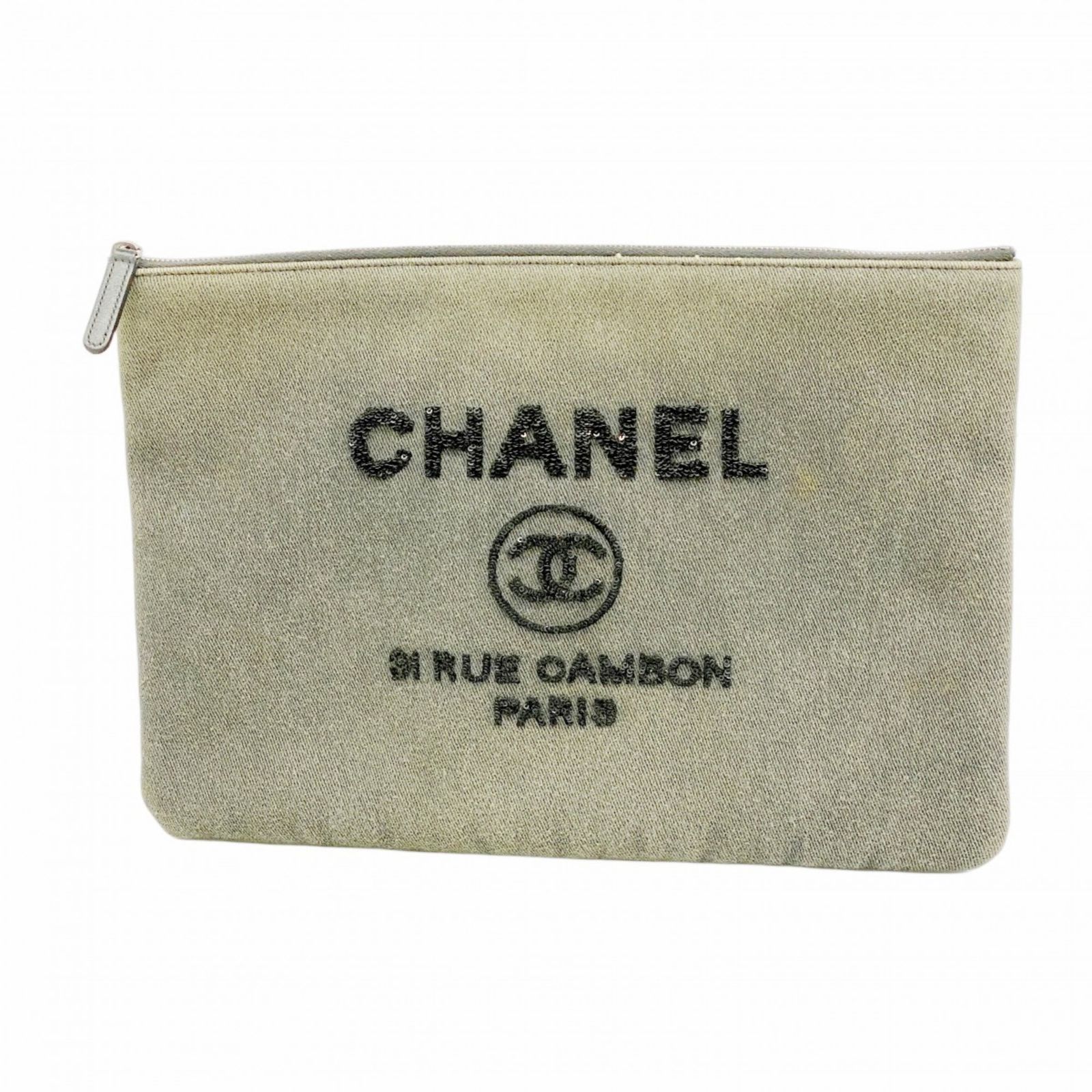 希少モデル✨シャネル　ドーヴィルライン　クラッチバッグ　キャンバス　グレー シャネル(Chanel) シャネル クラッチバッグ ドーヴィル