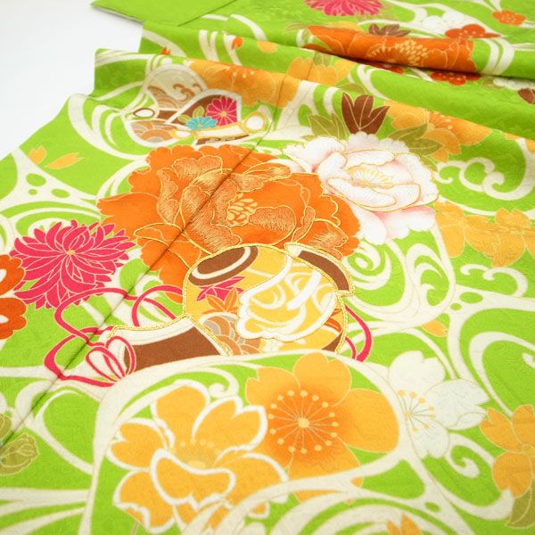 9037☆振袖❣️ 花車と牡丹の花柄 金駒刺繍 箔 身丈168.5cm 裄68cm 9037☆振袖❣️ 花車と牡丹の花柄 金駒刺繍 箔 身丈168.5cm 裄