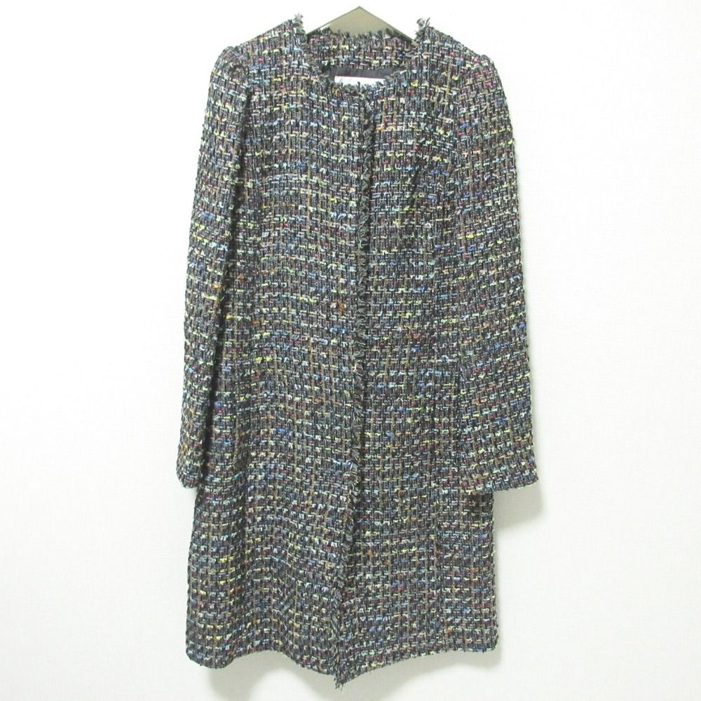 22AW Mystrada マイストラーダ ×安西こずえ コラボ ツイードロングジャケット ノー コート 32343820 36 ブラック レディース 古着