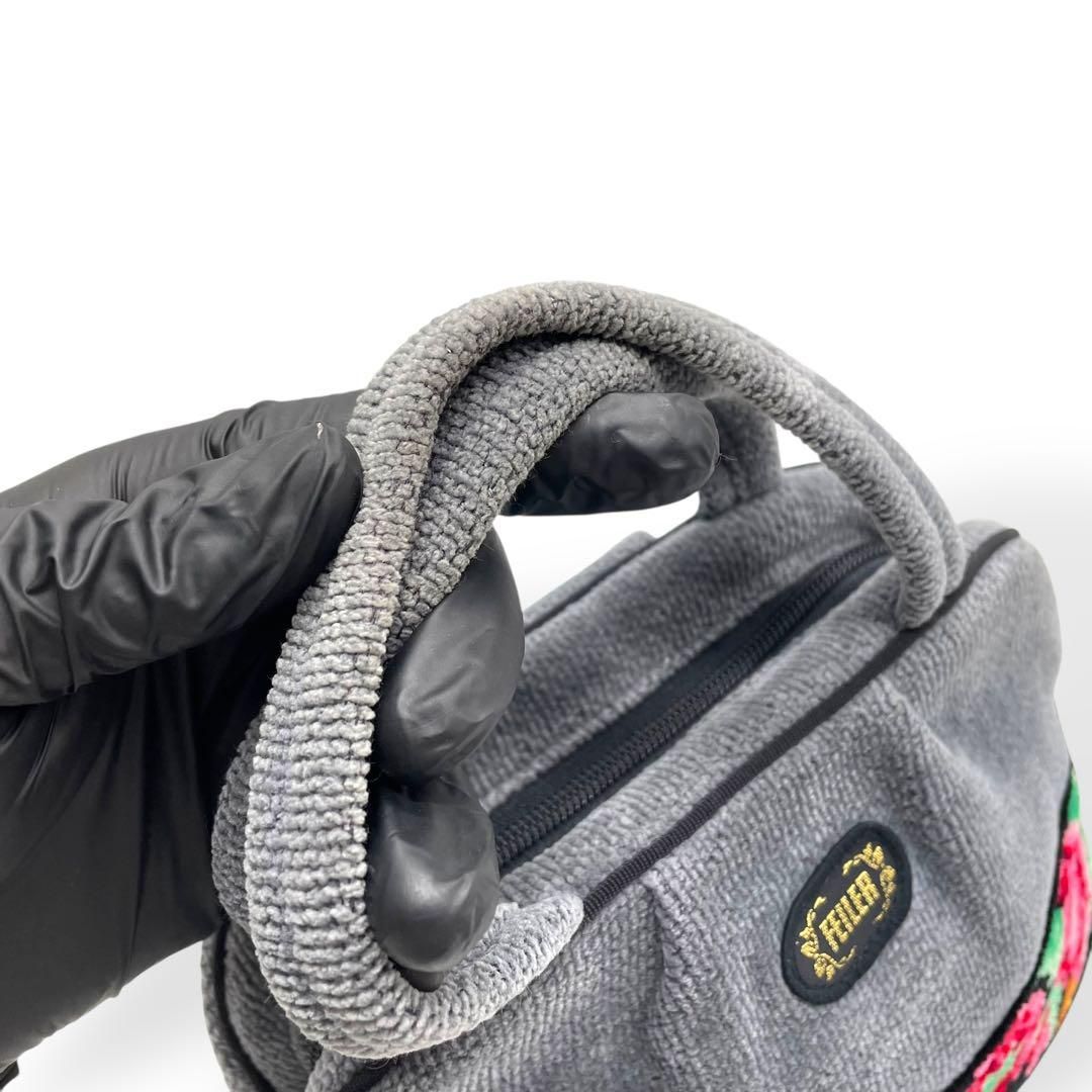 【美品】FEILER フェイラー ハンドバッグ　グレー花柄 美品】 FEILER フェイラー 花柄 ハンドバッグ ミニポーチ付き