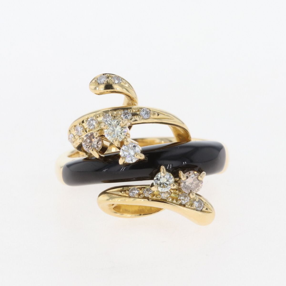 オニキス デザインリング K18 イエローゴールド メレダイヤ 指輪