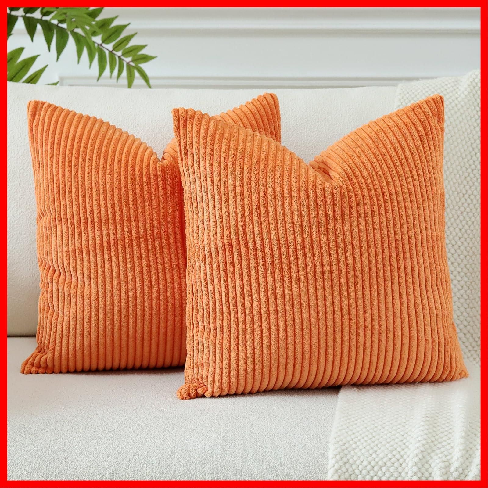 【人気商品】(45x45 ソファー用クッションカバー インテリア ファスナー モダン オレンジ) 可愛い おしゃれ ストライプ コールテン 2枚セット 北欧 45x45cm クッションカバー Otostar