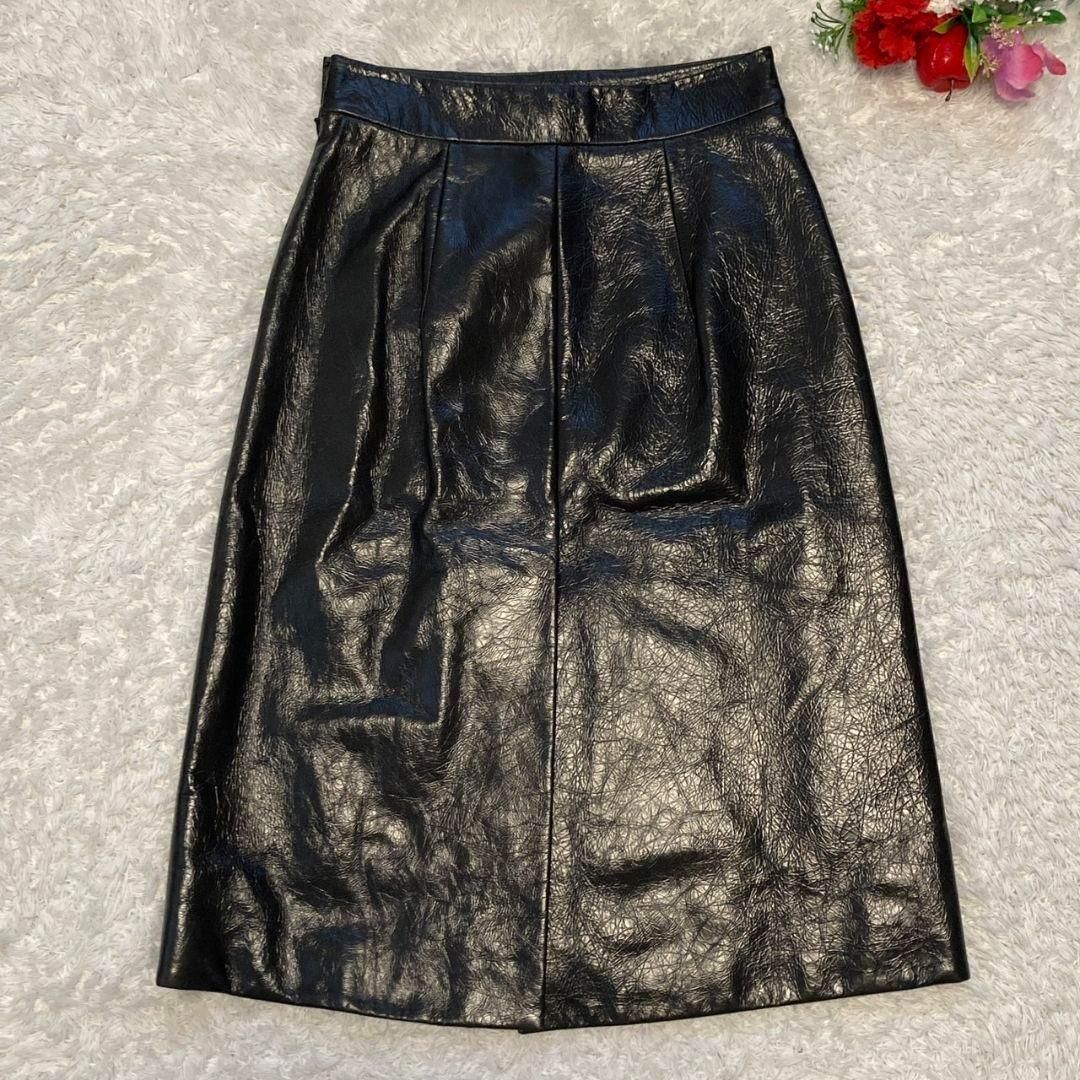 プラダ PRADA ロングスカート レザー 花柄 ブラック レディース
