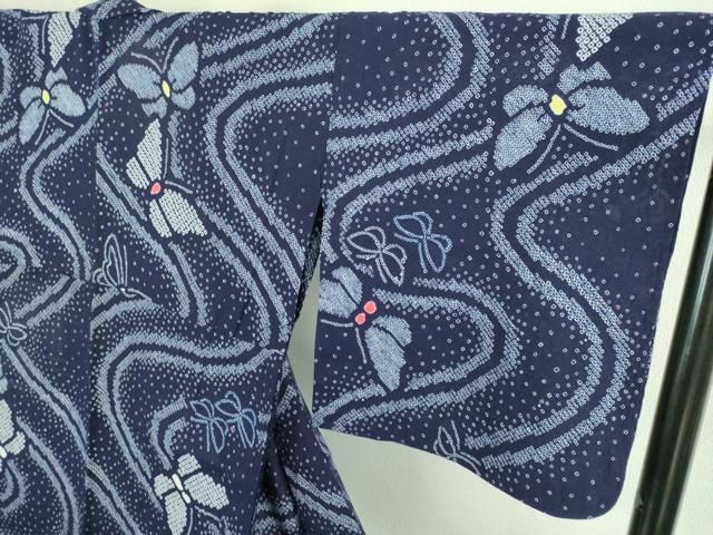 平和屋本店□極上 夏物 浴衣 有松鳴海絞り 舞蝶文 綿 逸品  