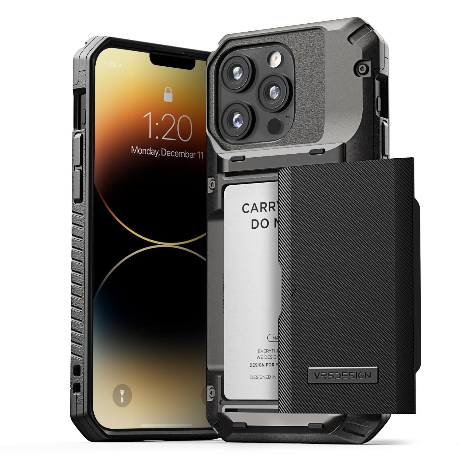 VRS DESIGN Damda Glide Pro iPhone 14 Pro Max用 丈夫なセミオートウォレット [カード4枚] ケース iPhone 14 Pro Max用ケース (2022) グルーブメタルブラック。 9113 [溝 金属 ブラック]