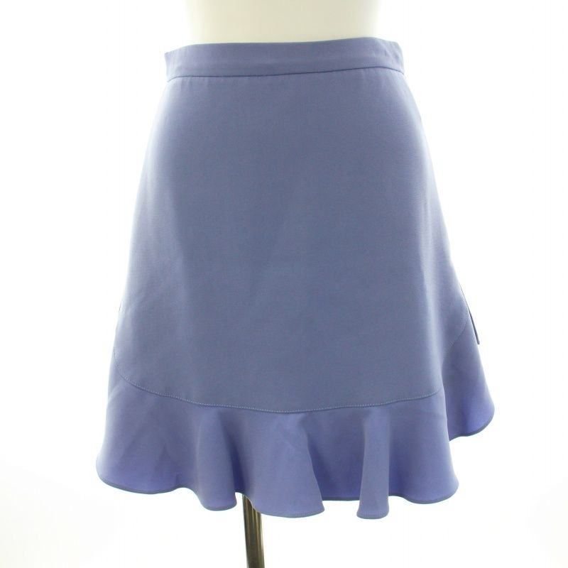 ミュウミュウ miumiu フレアスカート ひざ丈 裾フリル 36 XS 青 ブルー  