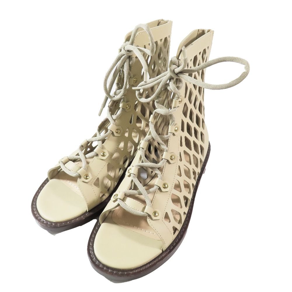 ♥ 21ss Christian Dior クリスチャンディオール D-Trap ブーツサンダル Dトラップ フラット レースアップ シューズ ベージュ 36.5 レディース 古着 KIN-KAAI_COM