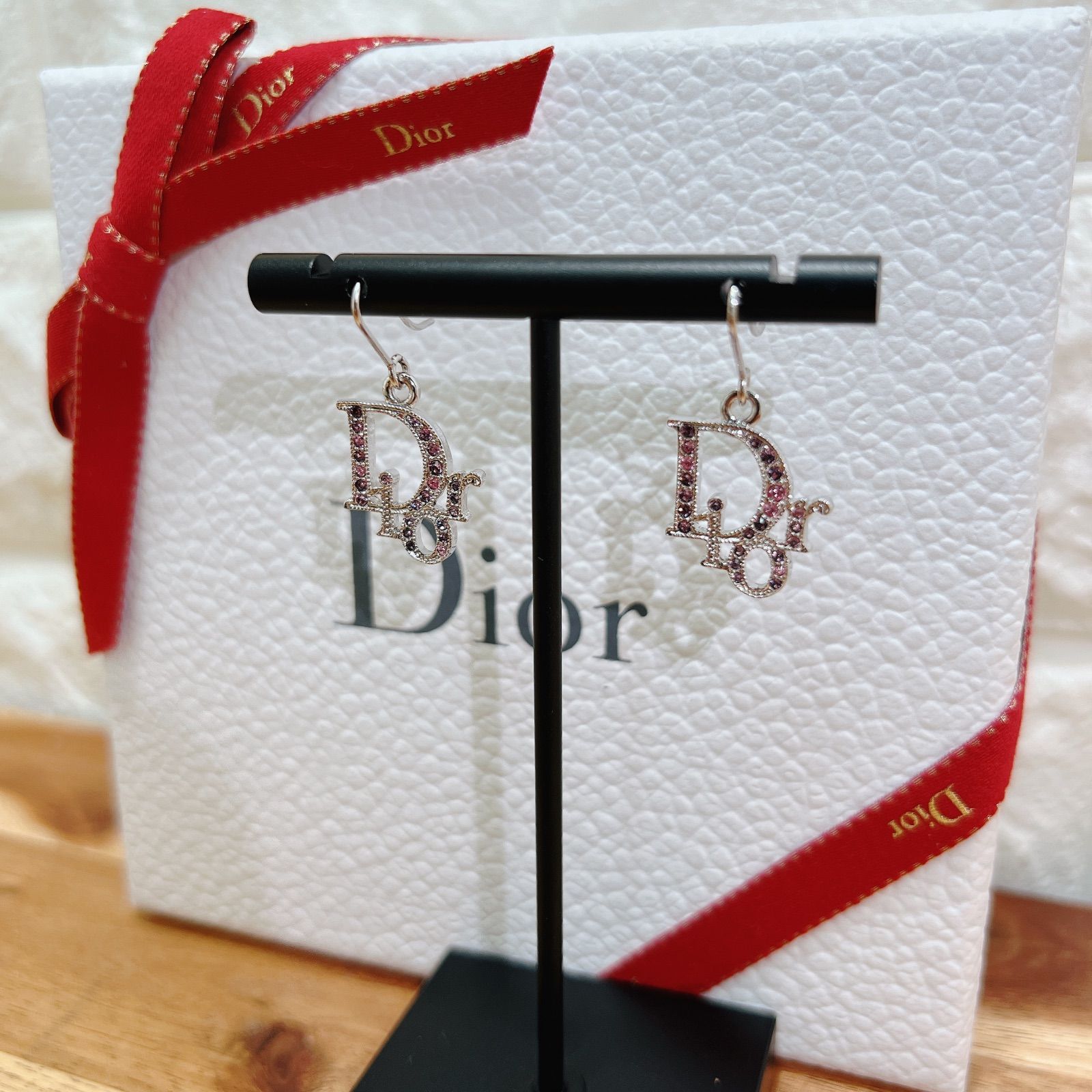 極美品】꧁Christian Dior꧂ピアス❧ラインストーン❧ピンクシルバー