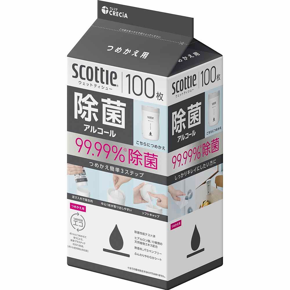 公式 24個セット スコッティ ウェットティシュー 除菌 アルコール 100枚 つめかえ用 紙クレシア株式会社