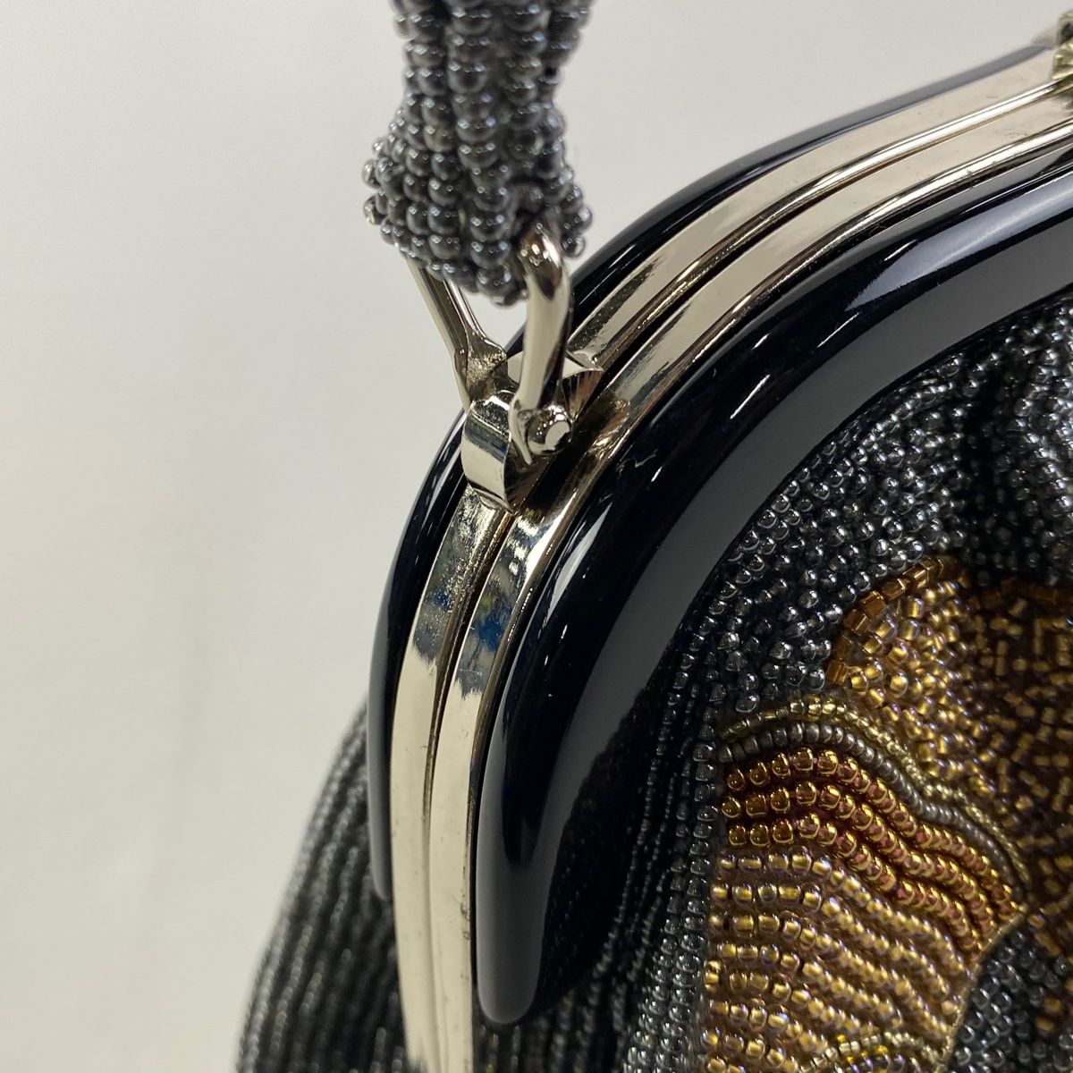 100%品質保証。 和装バッグ 秀品 ビーズバッグ フォーマル 幾何学 青灰色 ビーズ 和装小物