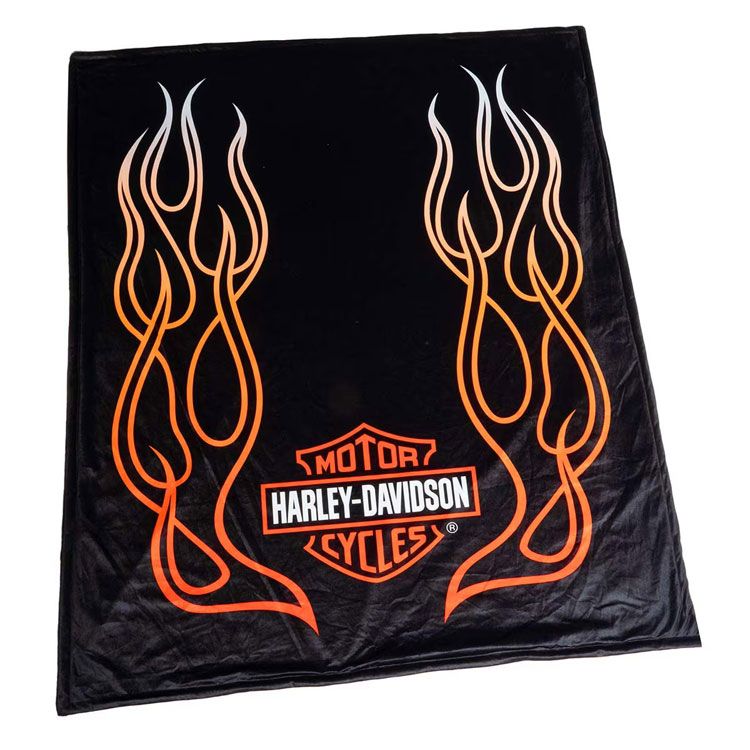 ブランケット Harley-Davidson ハーレーダビッドソン フレイムス バー＆シールド フリースブランケット シェルパ裏地付き HDL-19508 127×150cm 毛布 アメリカ雑貨