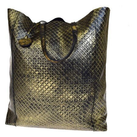 【中古】 超美品 ボッテガヴェネタ BOTTEGA VENETA ダメージ加工 イントレチャート トートバッグ  ゴールド レザー メンズ 85B1243