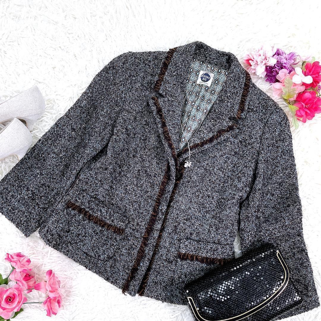 タグ付き　ヒロコビス　ツイードジャケット HIROKO BIS GRANDE｜【大きいサイズ】千鳥チェックツイード