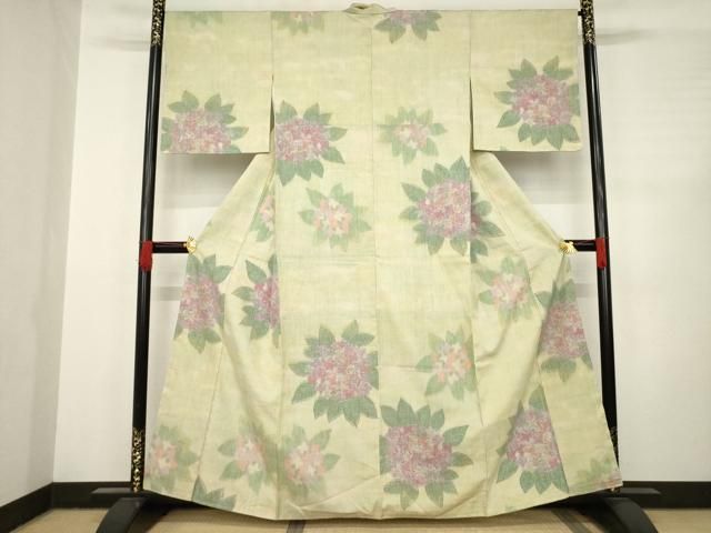 平和屋着物 本場結城紬 重要無形文化財 100亀甲 紫陽花 モロ入り 正絹 AABC8082ck