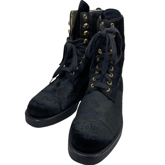 CHANEL】シャネル ブラック ココマーク レザー ブーツ 24cm