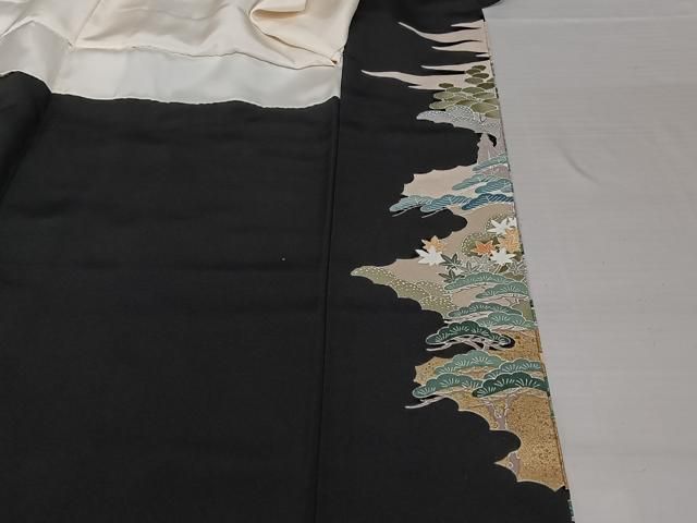 平和屋着物□豪華黒留袖 駒刺繍 群鶴草花文 金彩 正絹 逸品