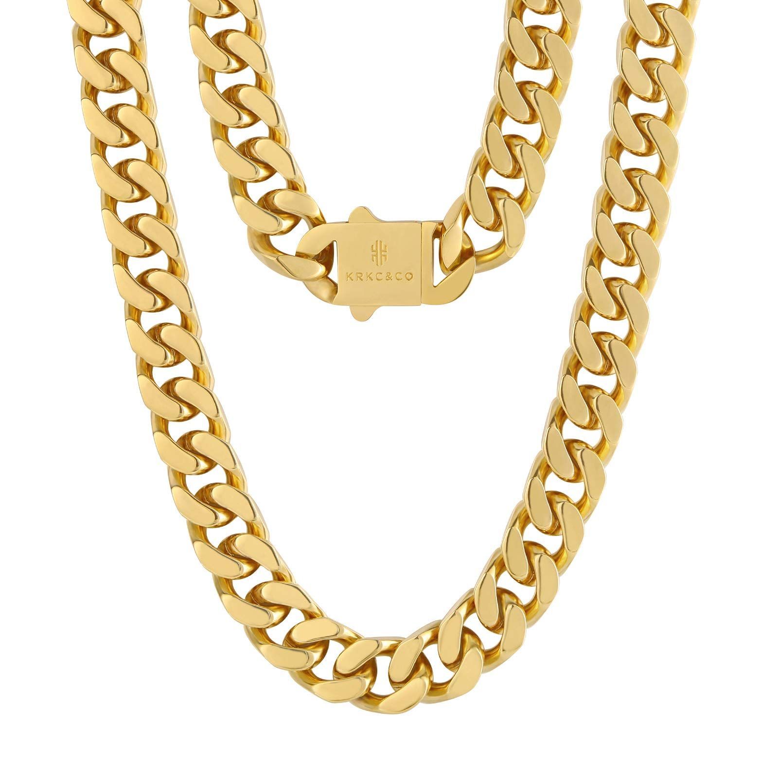 【数量限定】喜平ネックレス メンズチェーンネックレス ステンレス KRKC&CO 10/12mm キューバンチェーン K18金メッキ キヘイ 4面カット 男性 ねっくれす ヒップホップ ラッパー ダンサー B系 ストリート