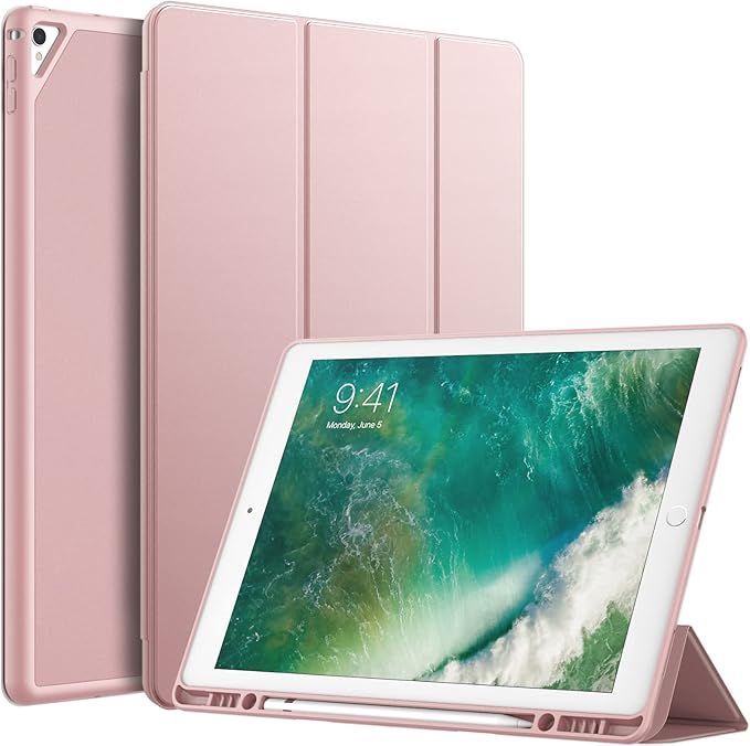 【在庫処分】JEDirect iPad Pro 12.9 ケース 2015/2017 第1/2世代用Pencilホルダー付き ペンシル ソフトTPUバック スリム保護カバー オートウェイクアップ/スリープ機能付き (ローズゴールド)