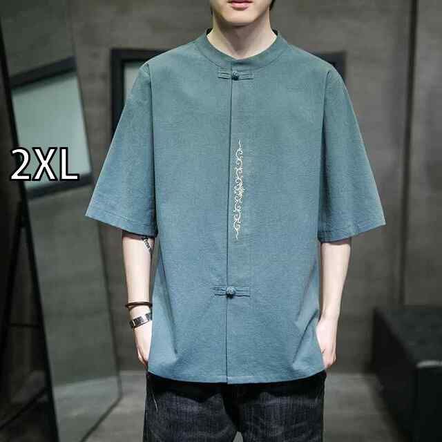 [5XL] メンズ ファッション 服 男性用 オシャレ シンプル 大人 かっこいい 大きいサイズ ストリート 紳士服 クロップド パンツ 夏 薄手 リネン コットンリネン ゆったり ワイド レッグ カジュ 5.6オンス 種類133：5XL&frasl;T：ライトグレーダークブルー メンズ