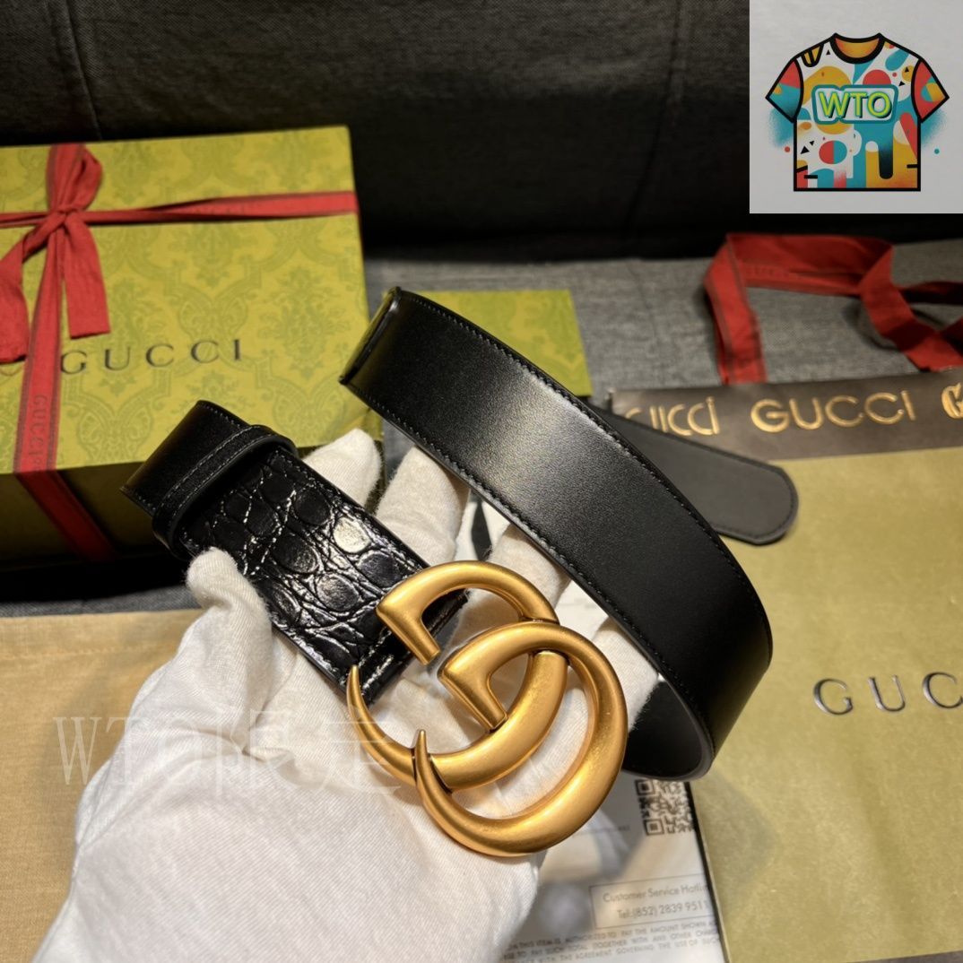 今日特価】GUCCI New Model ブラックレザーベルト with GG