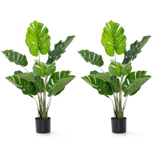 観葉植物 フェイク 120cm 2本 フェイクグリーン 人工観葉植物 造花 インテリア TANGKULA 室内 屋外 フェイク植物 人工 観葉植物 水やり不要 枯れない 盆栽植物