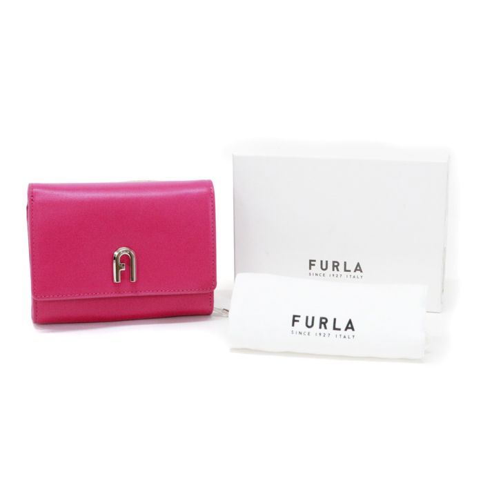 美品 FURLA】フルラ コンパクトウォレット 折り財布 本革 ピンクレザー