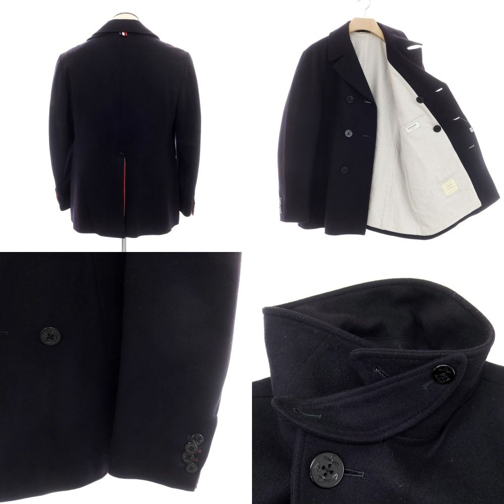 【希少】Thom Browne ダークネイビー ピーコート ウール　カク 中古】トムブラウン THOM BROWNE ウール ピーコート ダーク
