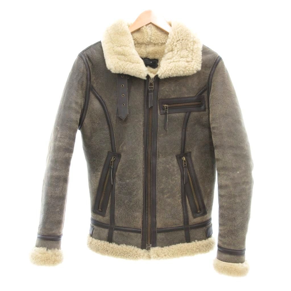 Liugoo Leather B-3 フライトジャケット ムートン レザー 羊革 裏ボア S ブラウン |UO