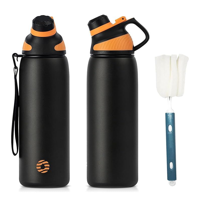 FJbottle 水筒 0.8リットル 真空断熱 スポーツボトル 保温 保冷 スポーツ飲料対応 0.8l すいとう 広口 洗いやすい ステンレスボトル マグボトル 洗浄用スポンジ付き 女の子 男の子 おしゃれ 大人 