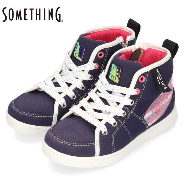 キッズ スニーカー 女の子 靴 子供 ハイカットスニーカー 軽量 SOMETHING EDWIN サムシング エドウィン SOM-3115 ネイビー サイドファスナー