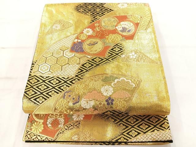 SO-493 袋帯 六通 正絹 花丸紋 流水 金糸 高級 逸品 着物・浴衣