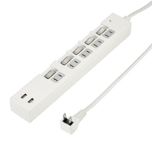 5個セット YAZAWA 個別スイッチ付5AC2USB3.4A2mホワイト Y02KS752WH2UX5