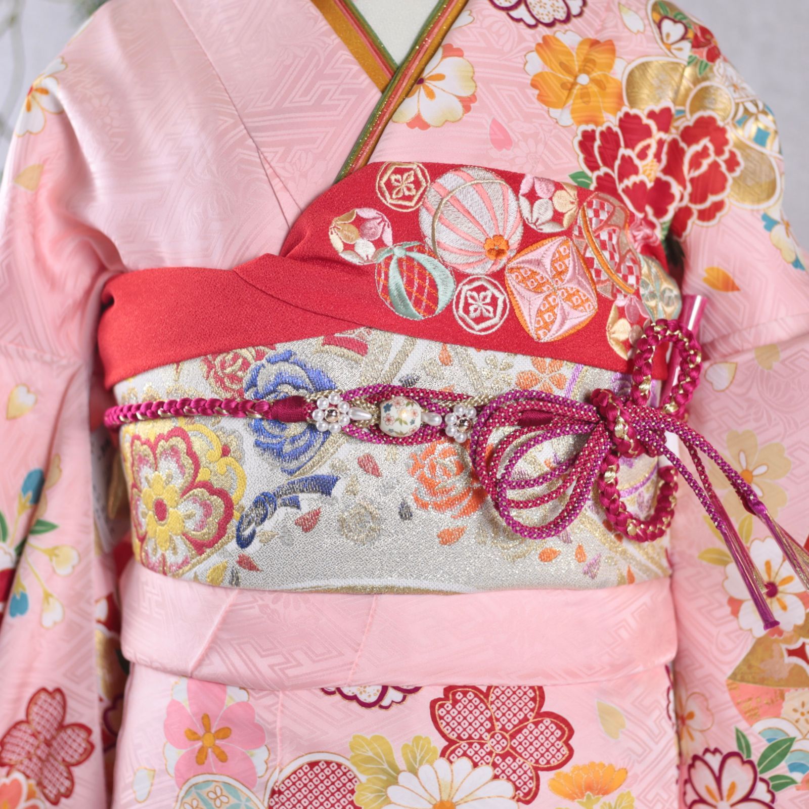 振袖フルセット 振袖セット 振袖 M～Lサイズ 中古 ピンク×新古典 美品