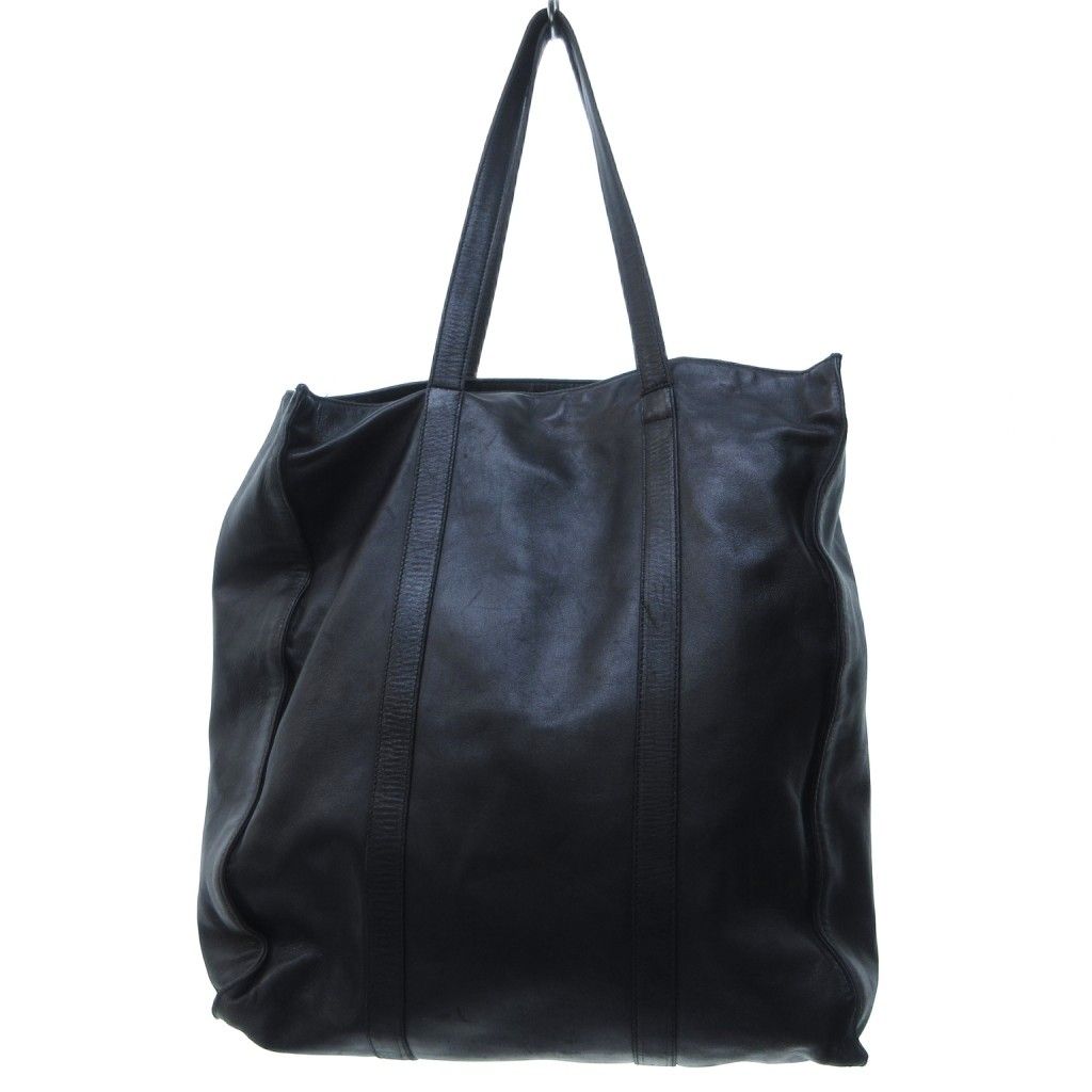 プラダ PRADA ロゴ型押し オールレザー トートバッグ ハンドバック 黒 ブラック