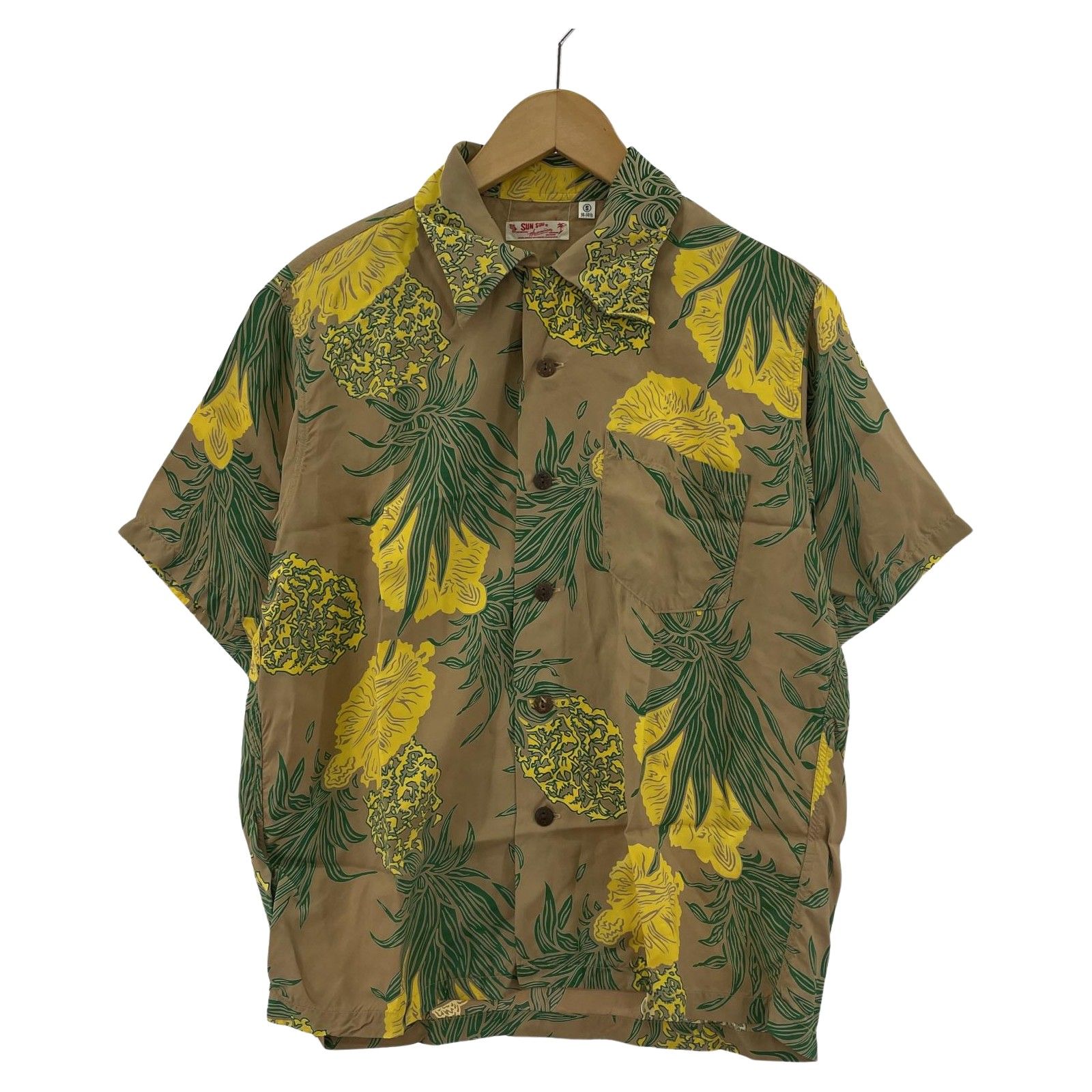 SUN SURF サンサーフ 花柄 アロハ半袖シャツ sizeS/ベージュ