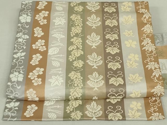 平和屋着物●洗える 着物 英 はなぶさ謹製 九寸名古屋帯 草花間道 金糸 DAAT0248ob