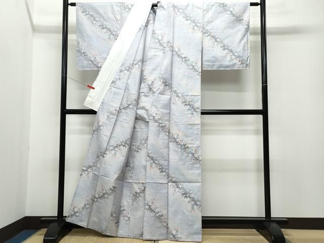 平和屋着物▽都喜ヱ門 本場大島紬 単衣 白大島 色紙草花