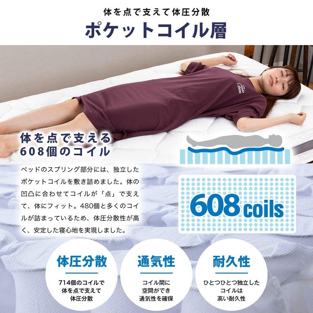 人気商品 ムレにくい キルティング メッシュ 体圧分散 圧縮梱包 コイル608個 厚20cm 異なる弾力性 セミダブル 腰部かため バランスタイプ ポケットコイル 3ZONE-PKTM-SD マットレス アイリスプラザ