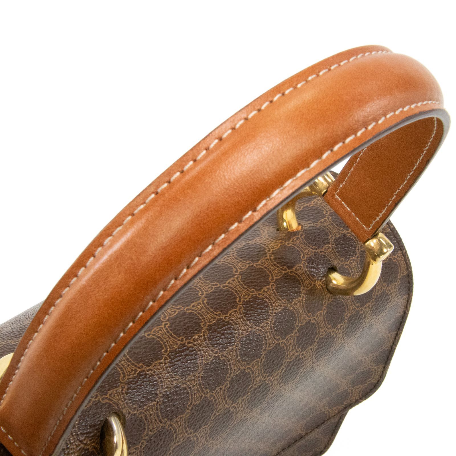 【美品】セリーヌ ハンドバッグ マカダム ゴールド金具 ロゴ レディース 茶 CELINE 未使用保管品 セリーヌ マカダム ブラゾン トリオンフ 柄